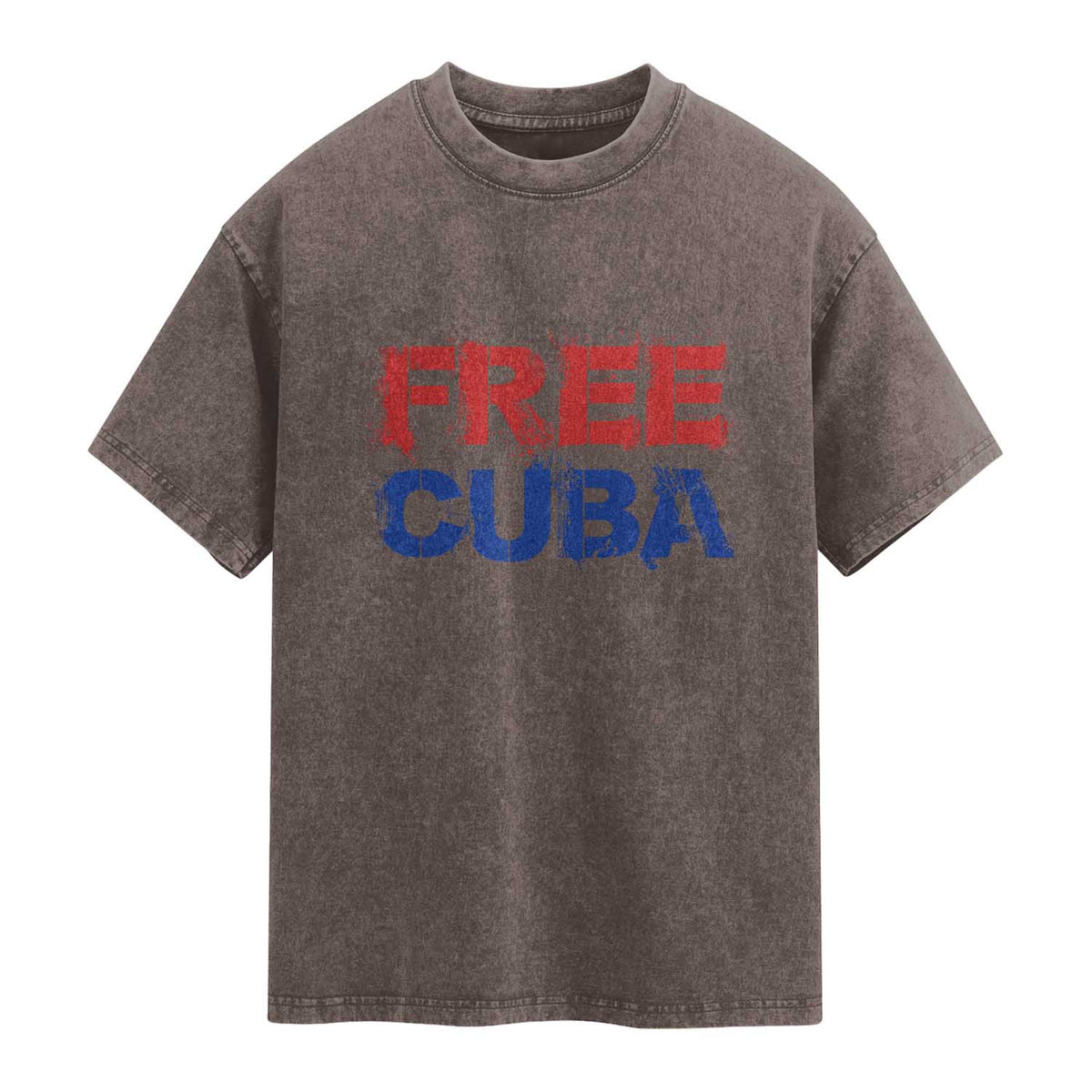 Free Cuba Washed Cotton T-Shirt Stand With Cuban People Gift