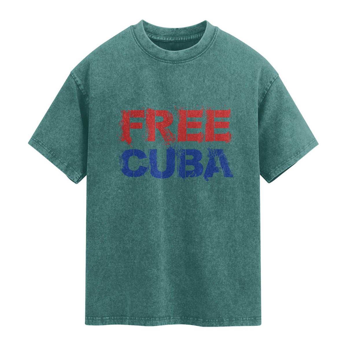 Free Cuba Washed Cotton T-Shirt Stand With Cuban People Gift