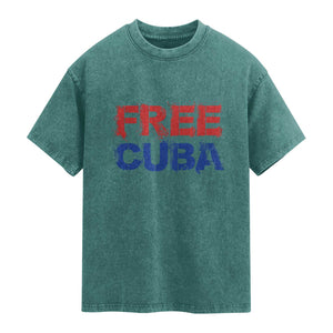 Free Cuba Washed Cotton T-Shirt Stand With Cuban People Gift