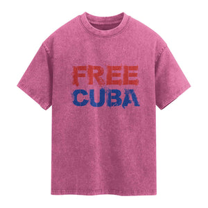 Free Cuba Washed Cotton T-Shirt Stand With Cuban People Gift