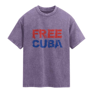 Free Cuba Washed Cotton T-Shirt Stand With Cuban People Gift