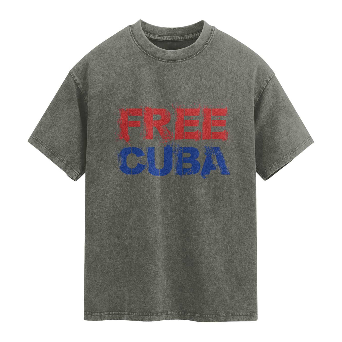 Free Cuba Washed Cotton T-Shirt Stand With Cuban People Gift