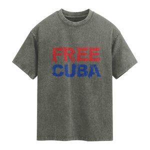 Free Cuba Washed Cotton T-Shirt Stand With Cuban People Gift