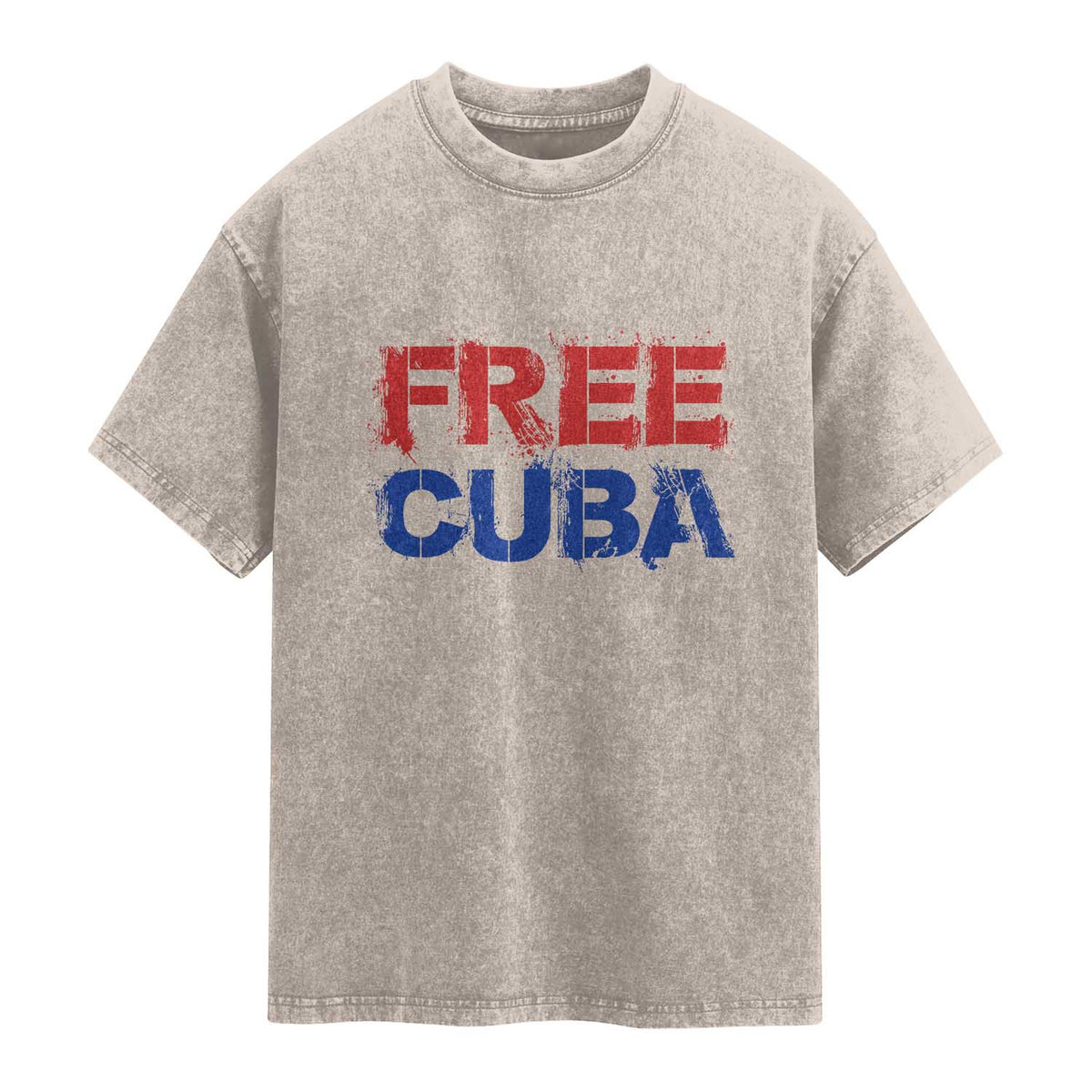 Free Cuba Washed Cotton T-Shirt Stand With Cuban People Gift