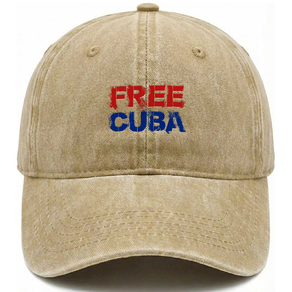 Free Cuba Washed Cotton Baseball Cap Stand With Cuban People Gift TS12 Washed Cap Universal Fit Khaki Print Your Wear