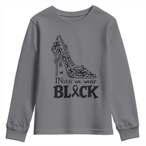 In May We Wear Black Youth Sweatshirt Skin Cancer Support Gift For Her TS12 Charcoal Print Your Wear