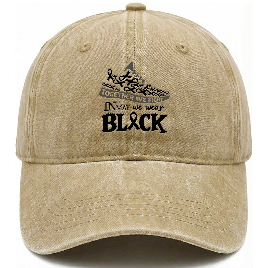 In May We Wear Black Washed Cotton Baseball Cap Melanoma Support Family Gift TS12 Print Your Wear