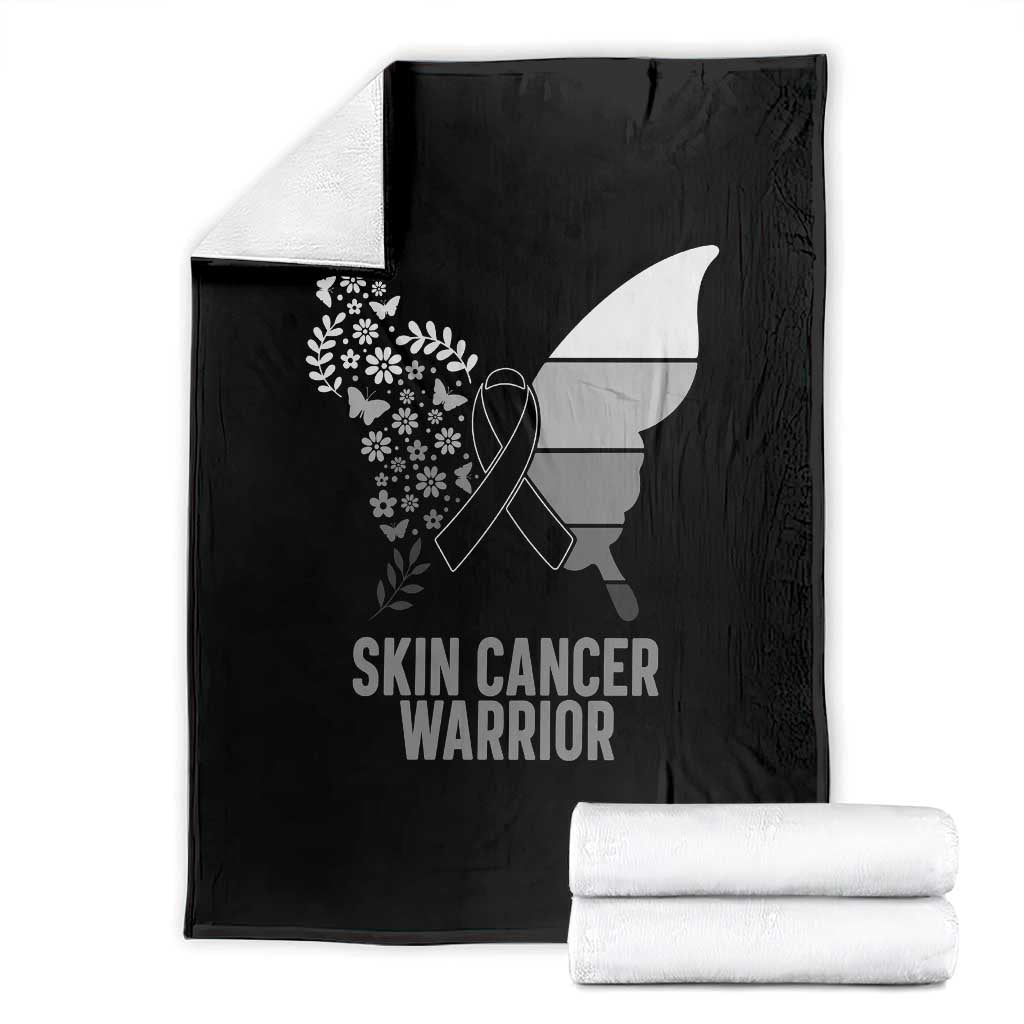 Floral Butterfly Melanoma Awarenes Throw Blanket Black Ribbon Warrior Support Gift TS12 Black Print Your Wear