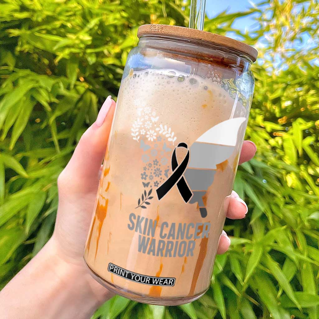 Floral Butterfly Melanoma Awarenes Glass Can Black Ribbon Warrior Support Gift TS12 Black Print Your Wear