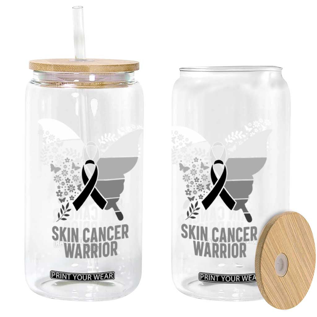 Floral Butterfly Melanoma Awarenes Glass Can Black Ribbon Warrior Support Gift TS12 Print Your Wear