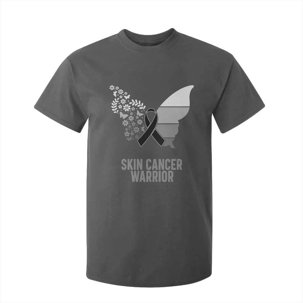 Floral Butterfly Melanoma Awarenes T Shirt For Kid Black Ribbon Warrior Support Gift TS12 Dark Heather Print Your Wear