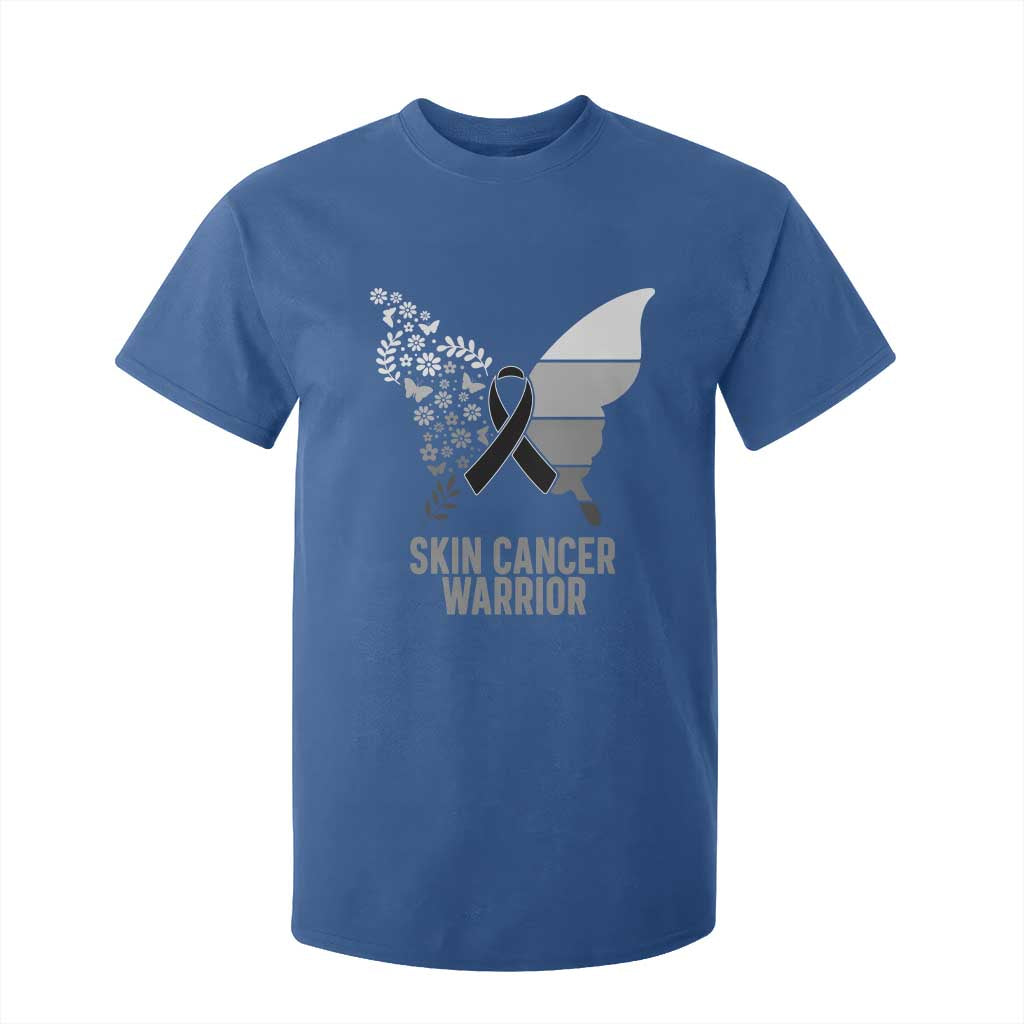 Floral Butterfly Melanoma Awarenes T Shirt For Kid Black Ribbon Warrior Support Gift TS12 Royal Blue Print Your Wear