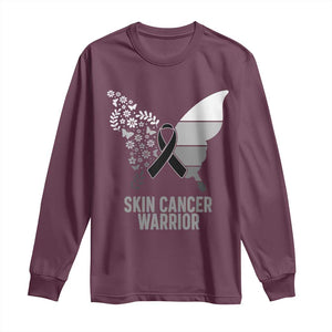Floral Butterfly Melanoma Awarenes Long Sleeve Shirt Black Ribbon Warrior Support Gift TS12 Maroon Print Your Wear