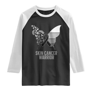Floral Butterfly Melanoma Awarenes Raglan Shirt Black Ribbon Warrior Support Gift TS12 Black White Print Your Wear