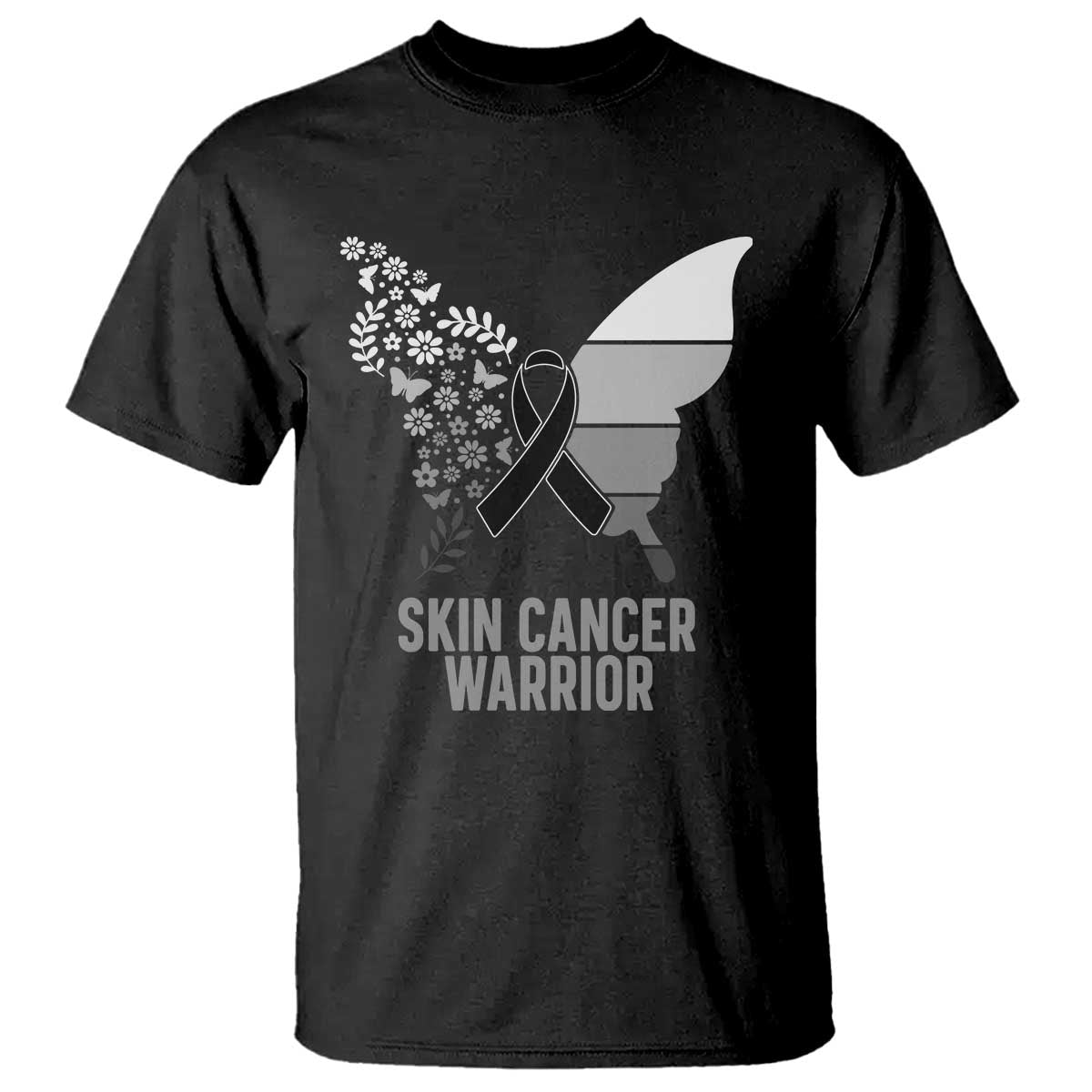 Floral Butterfly Melanoma Awarenes T Shirt Black Ribbon Warrior Support Gift TS12 Black Print Your Wear