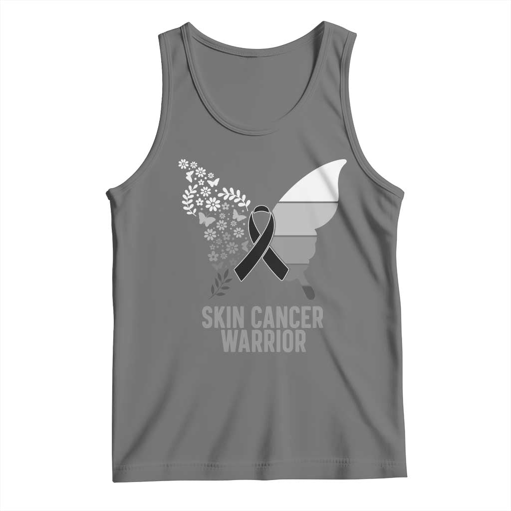 Floral Butterfly Melanoma Awarenes Tank Top Black Ribbon Warrior Support Gift TS12 Black Heather Print Your Wear