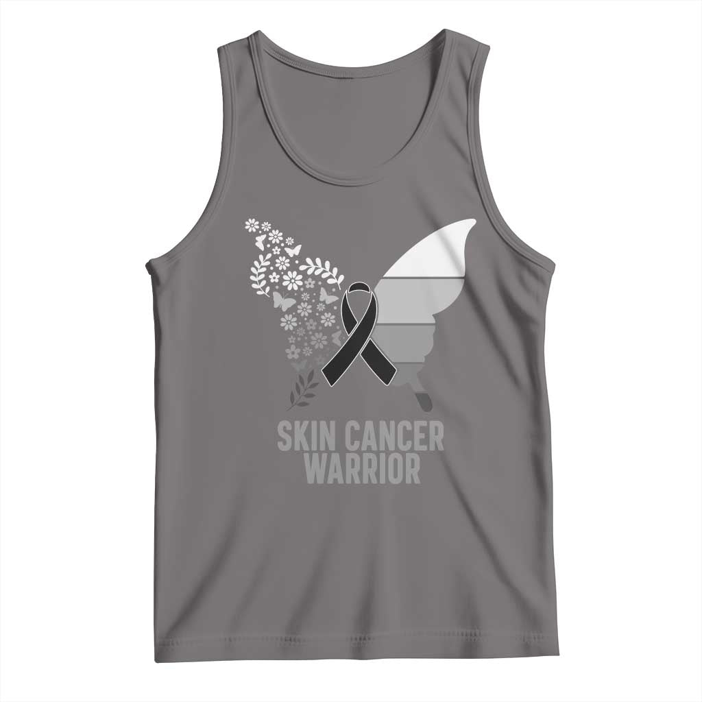 Floral Butterfly Melanoma Awarenes Tank Top Black Ribbon Warrior Support Gift TS12 Deep Heather Print Your Wear