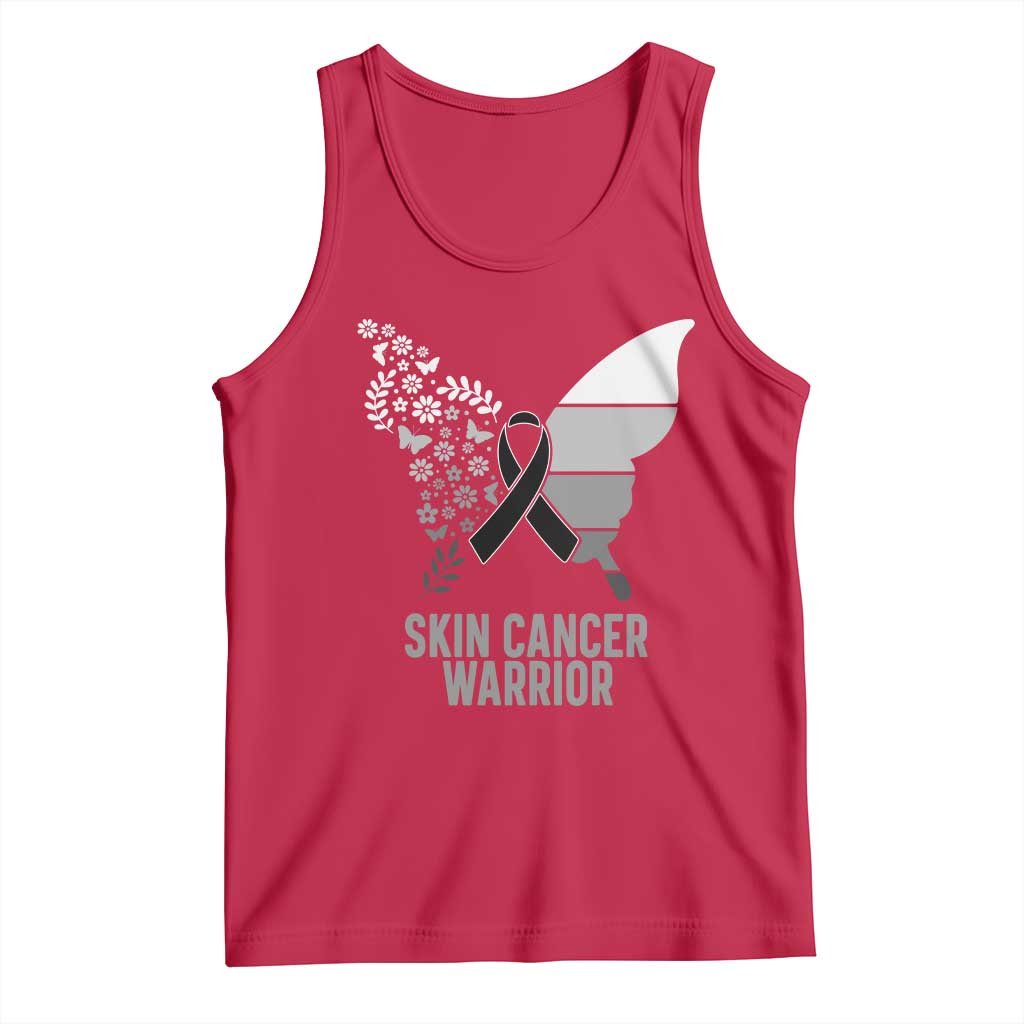 Floral Butterfly Melanoma Awarenes Tank Top Black Ribbon Warrior Support Gift TS12 Red Print Your Wear