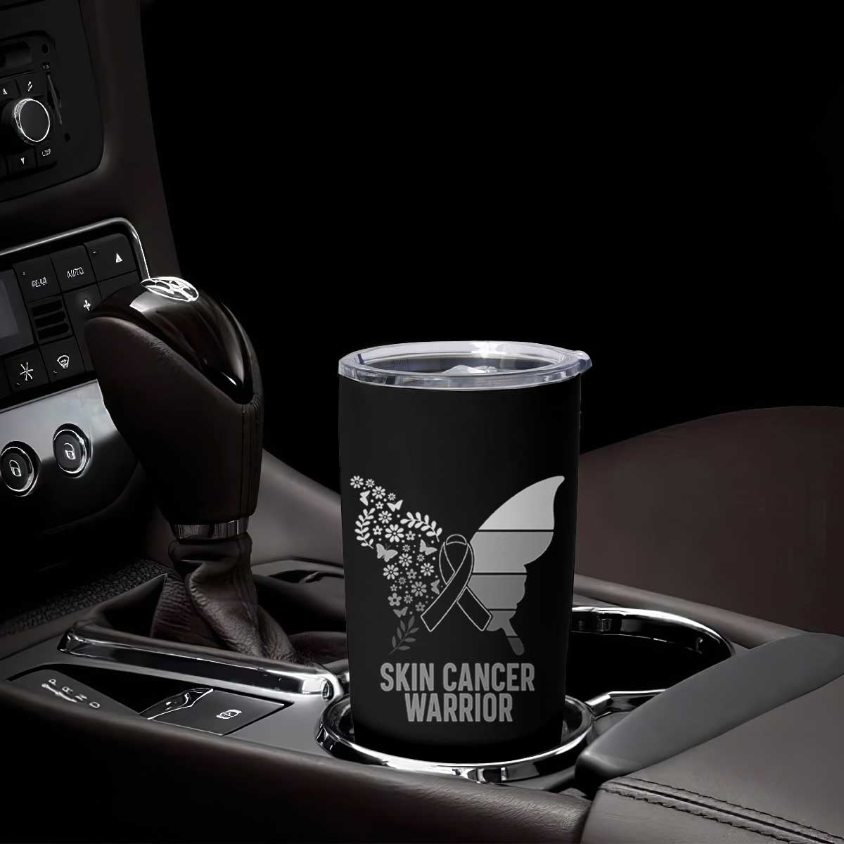 Floral Butterfly Melanoma Awarenes Tumbler Cup Black Ribbon Warrior Support Gift TS12 Print Your Wear