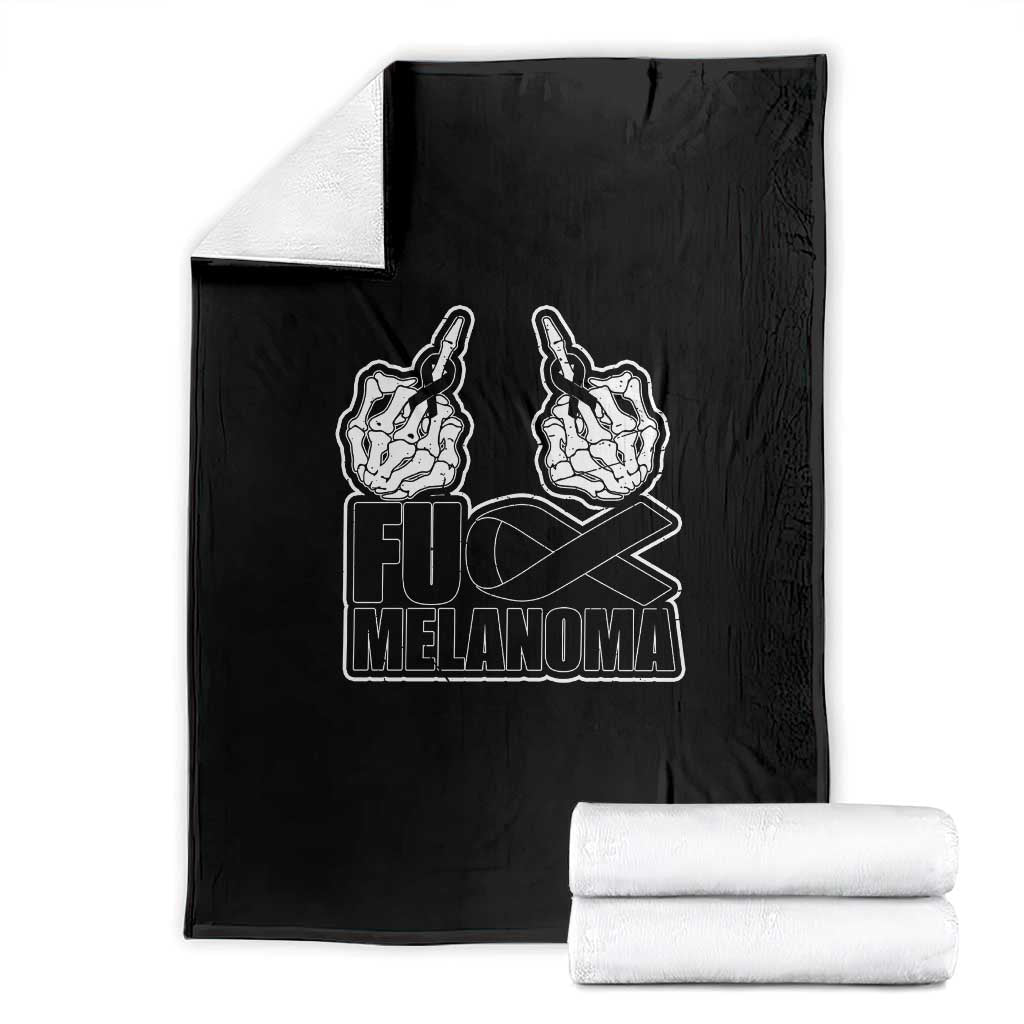 Fuck Melanoma Throw Blanket Skeleton Hand Black Ribbon Awareness TS12 Black Print Your Wear