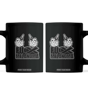 Fuck Melanoma Coffee Mug Skeleton Hand Black Ribbon Awareness TS12 Black Print Your Wear