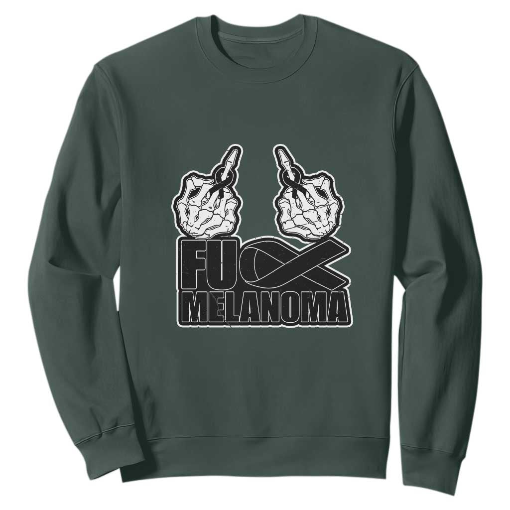 Fuck Melanoma Sweatshirt Skeleton Hand Black Ribbon Awareness TS12 Dark Forest Green Print Your Wear