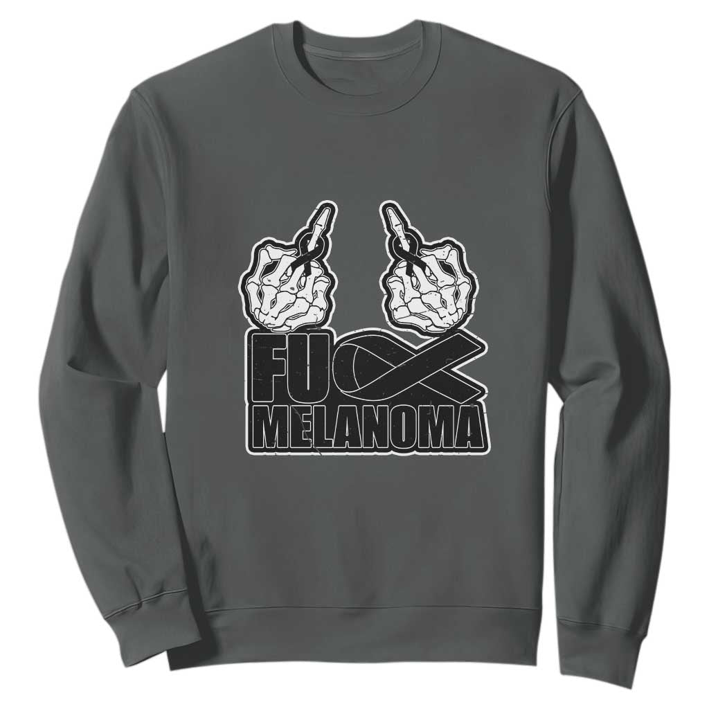 Fuck Melanoma Sweatshirt Skeleton Hand Black Ribbon Awareness TS12 Dark Heather Print Your Wear