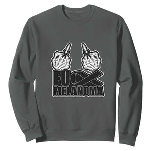 Fuck Melanoma Sweatshirt Skeleton Hand Black Ribbon Awareness TS12 Dark Heather Print Your Wear