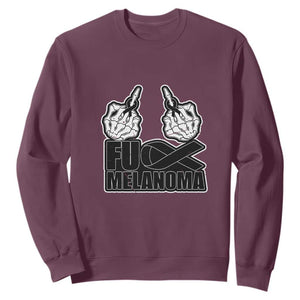 Fuck Melanoma Sweatshirt Skeleton Hand Black Ribbon Awareness TS12 Maroon Print Your Wear