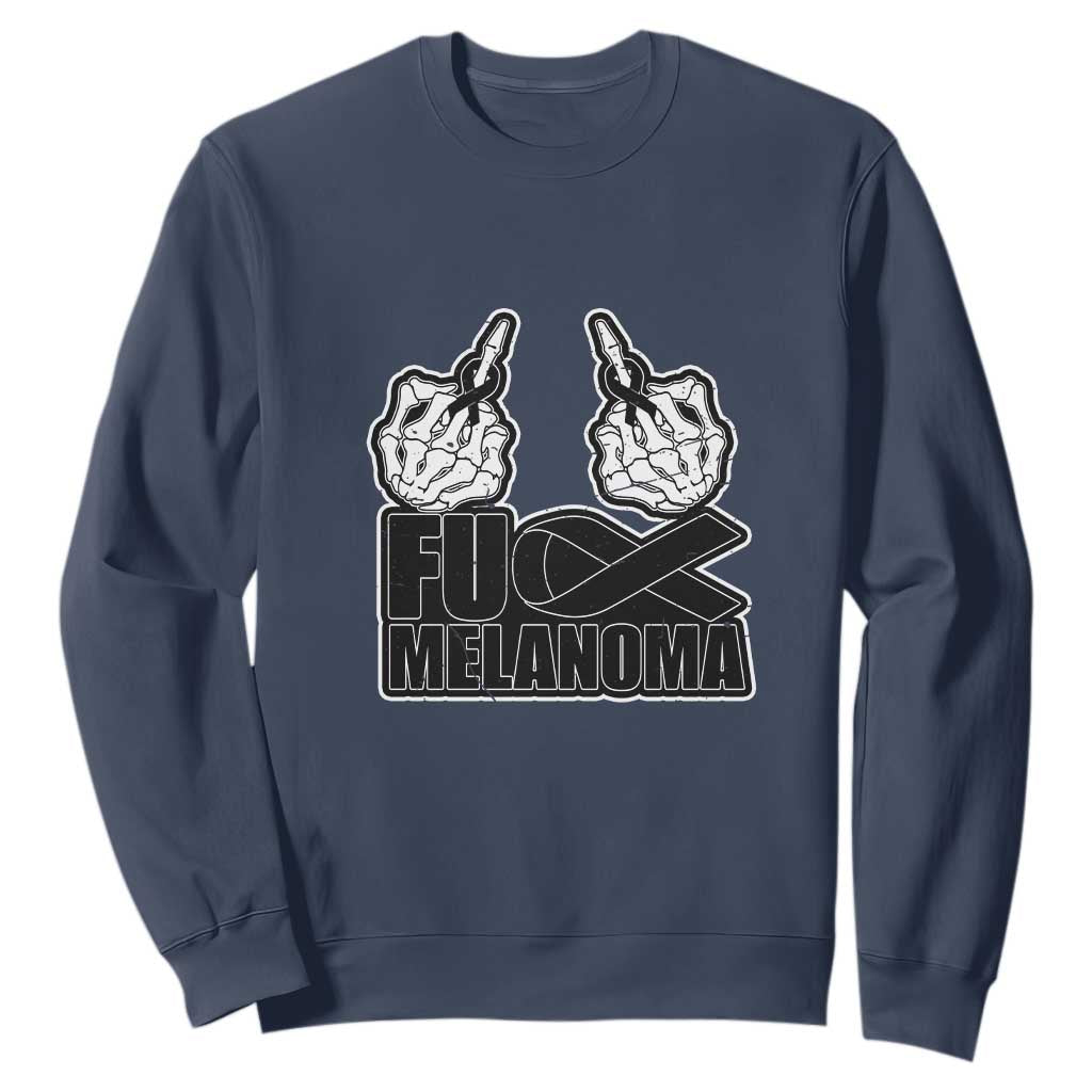 Fuck Melanoma Sweatshirt Skeleton Hand Black Ribbon Awareness TS12 Navy Print Your Wear