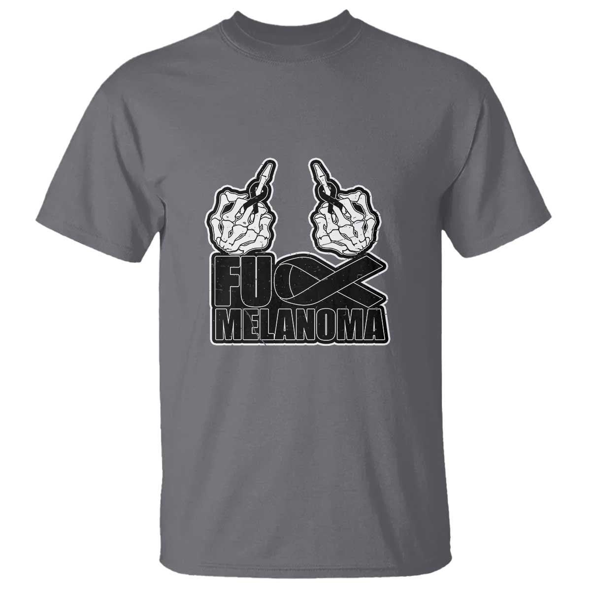 Fuck Melanoma T Shirt Skeleton Hand Black Ribbon Awareness TS12 Charcoal Print Your Wear