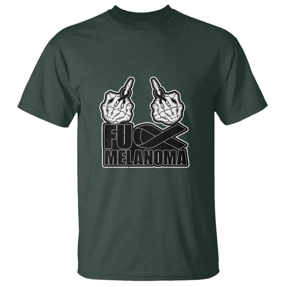 Fuck Melanoma T Shirt Skeleton Hand Black Ribbon Awareness TS12 Dark Forest Green Print Your Wear