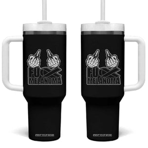Fuck Melanoma Tumbler With Handle Skeleton Hand Black Ribbon Awareness TS12 One Size: 40 oz Black Print Your Wear