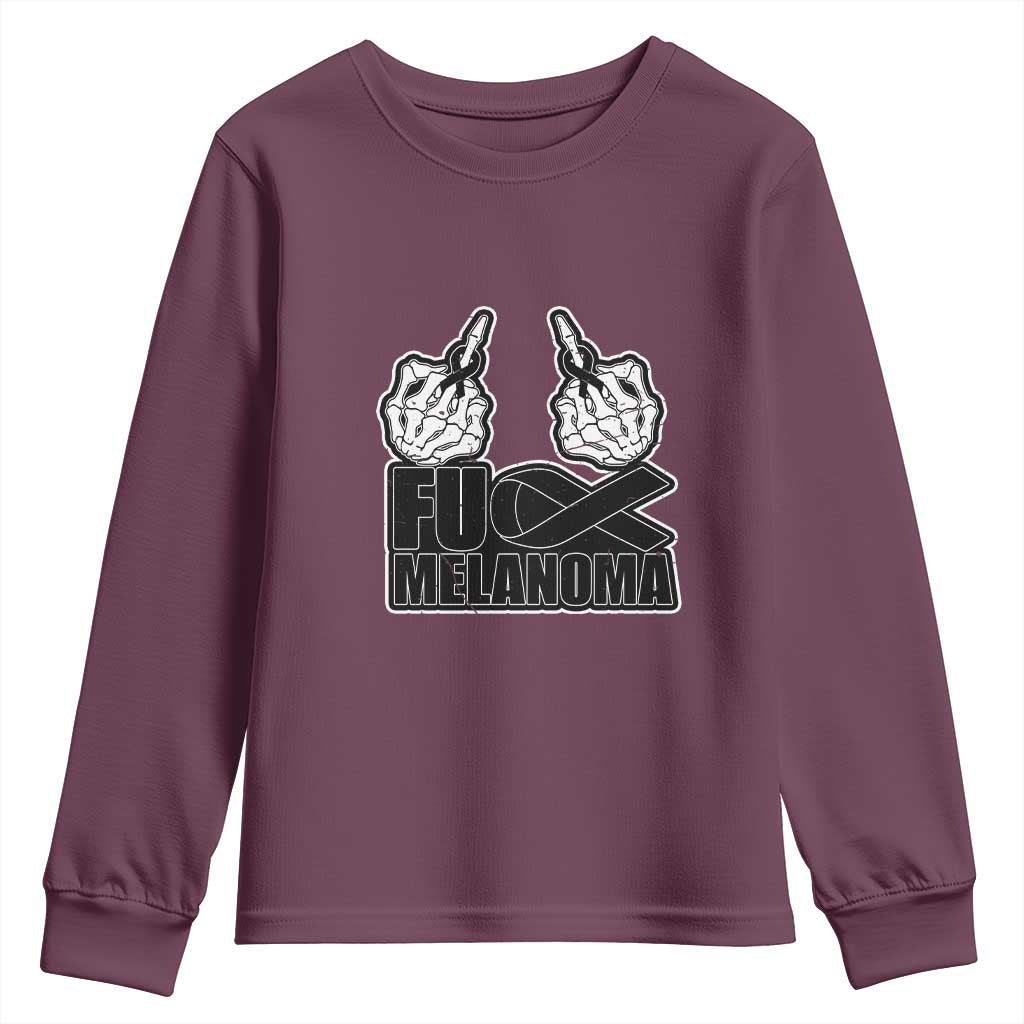 Fuck Melanoma Youth Sweatshirt Skeleton Hand Black Ribbon Awareness TS12 Maroon Print Your Wear