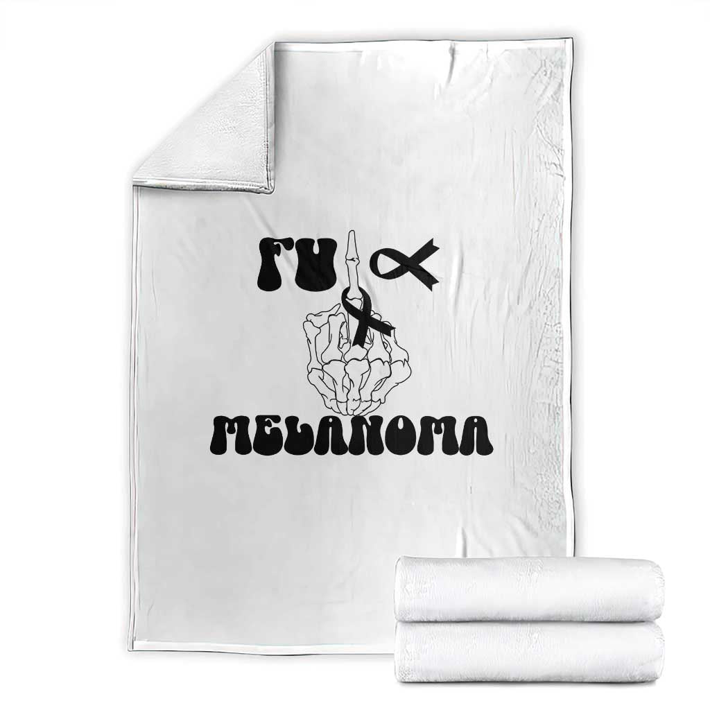 Fuck Melanoma Awareness Throw Blanket Skeleton Hand Ribbon Warrior Gift TS12 White Print Your Wear