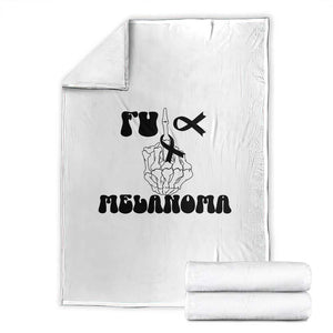 Fuck Melanoma Awareness Throw Blanket Skeleton Hand Ribbon Warrior Gift TS12 White Print Your Wear