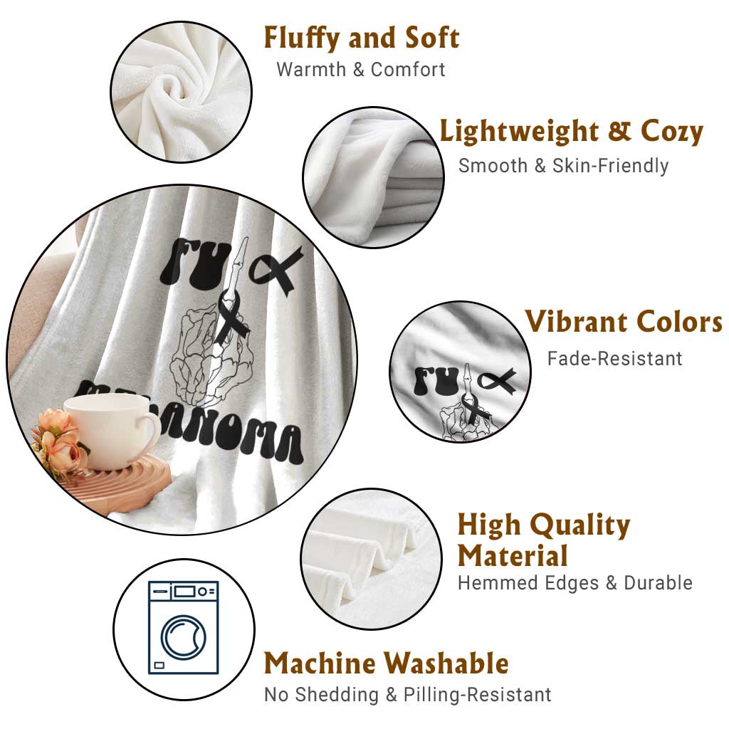 Fuck Melanoma Awareness Throw Blanket Skeleton Hand Ribbon Warrior Gift TS12 Print Your Wear