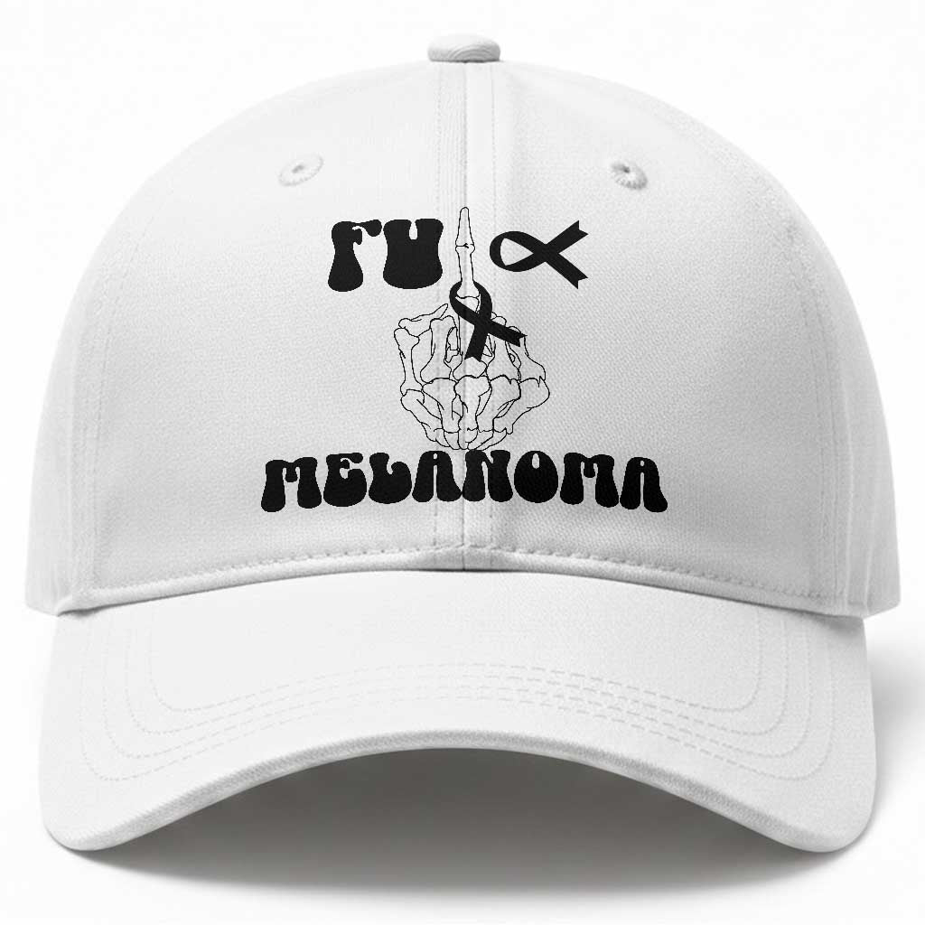 Fuck Melanoma Awareness Baseball Cap Skeleton Hand Ribbon Warrior Gift TS12 Print Your Wear