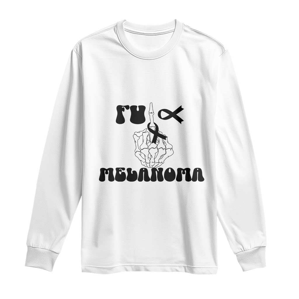 Fuck Melanoma Awareness Long Sleeve Shirt Skeleton Hand Ribbon Warrior Gift TS12 White Print Your Wear