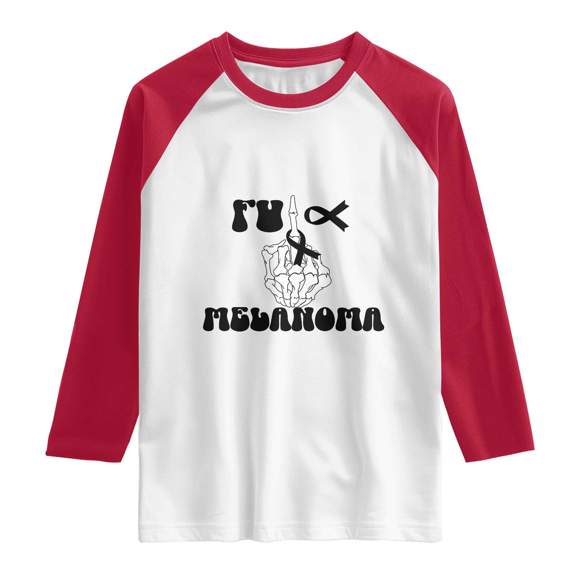Fuck Melanoma Awareness Raglan Shirt Skeleton Hand Ribbon Warrior Gift TS12 White Red Print Your Wear