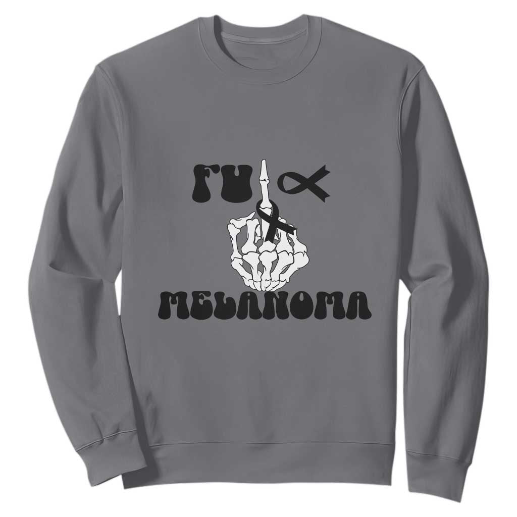 Fuck Melanoma Awareness Sweatshirt Skeleton Hand Ribbon Warrior Gift TS12 Charcoal Print Your Wear
