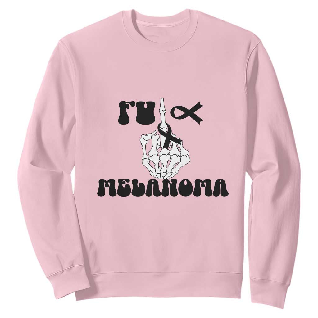 Fuck Melanoma Awareness Sweatshirt Skeleton Hand Ribbon Warrior Gift TS12 Light Pink Print Your Wear