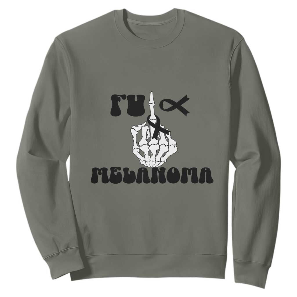 Fuck Melanoma Awareness Sweatshirt Skeleton Hand Ribbon Warrior Gift TS12 Military Green Print Your Wear