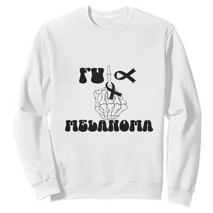 Fuck Melanoma Awareness Sweatshirt Skeleton Hand Ribbon Warrior Gift TS12 White Print Your Wear