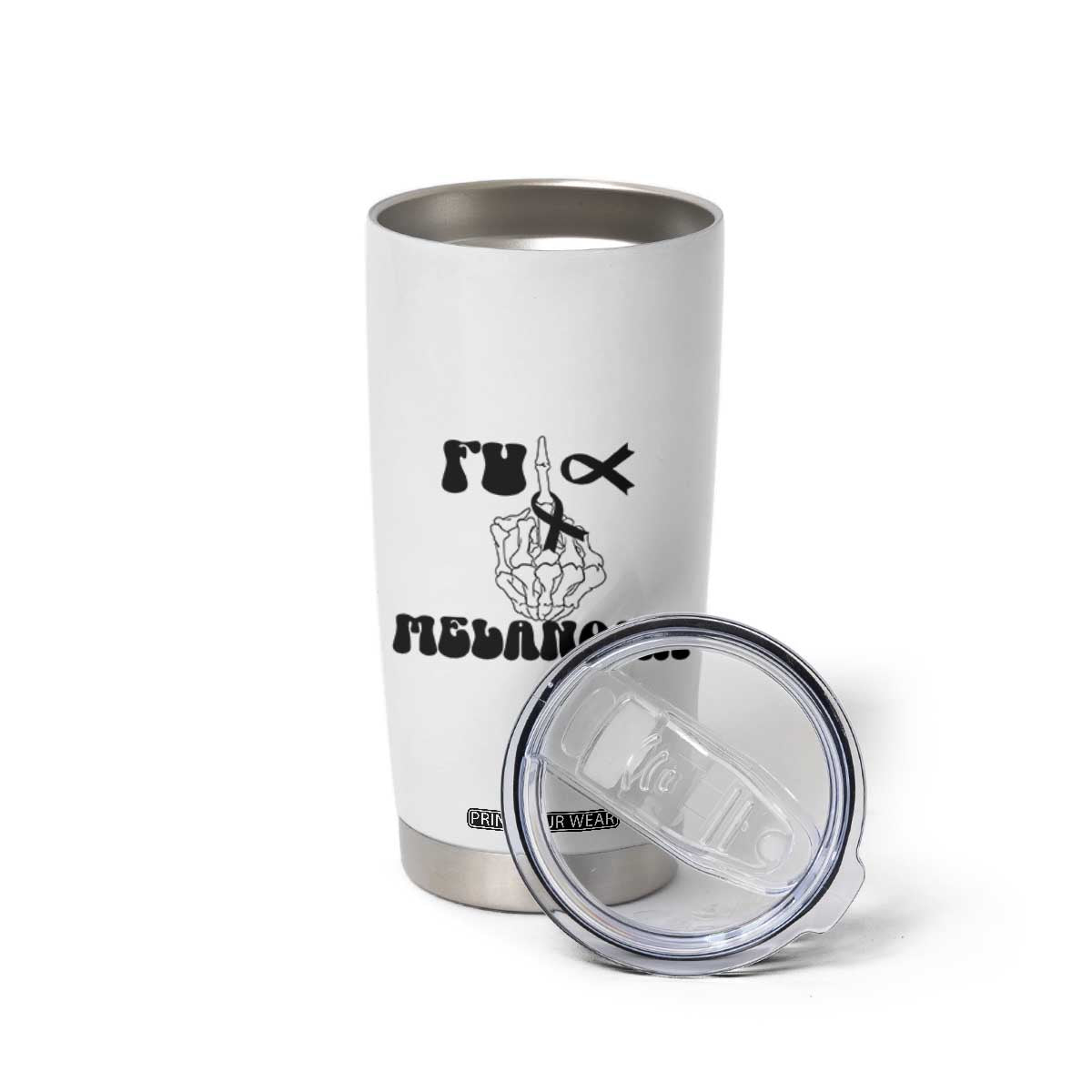 Fuck Melanoma Awareness Tumbler Cup Skeleton Hand Ribbon Warrior Gift TS12 Print Your Wear