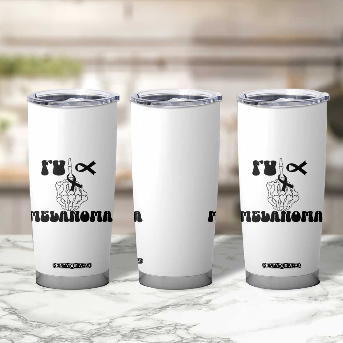 Fuck Melanoma Awareness Tumbler Cup Skeleton Hand Ribbon Warrior Gift TS12 Print Your Wear