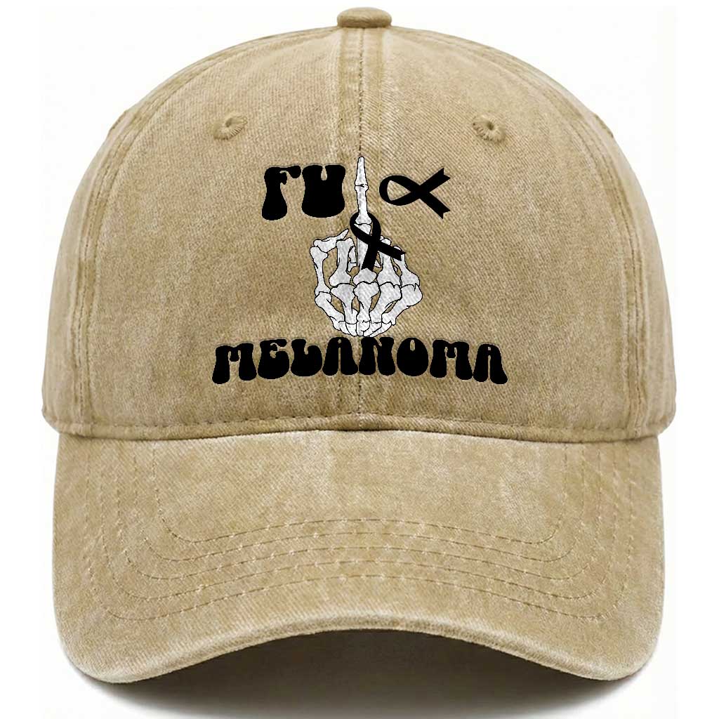 Fuck Melanoma Awareness Washed Cotton Baseball Cap Skeleton Hand Ribbon Warrior Gift TS12 Print Your Wear