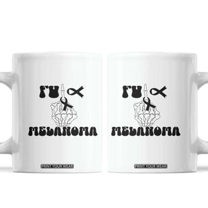 Fuck Melanoma Awareness Coffee Mug Skeleton Hand Ribbon Warrior Gift TS12 White Print Your Wear