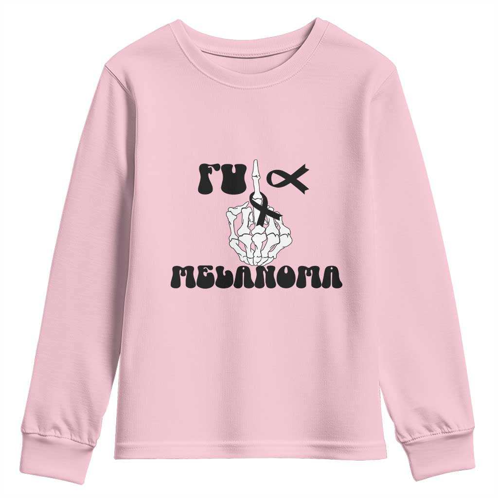 Fuck Melanoma Awareness Youth Sweatshirt Skeleton Hand Ribbon Warrior Gift TS12 Light Pink Print Your Wear