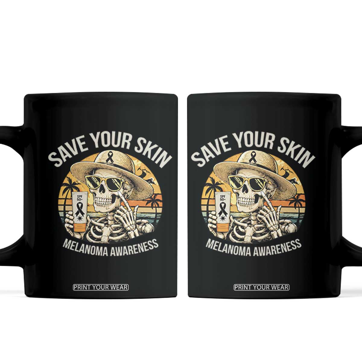 Funny Melanoma Cancer Awareness Graphic Coffee Mug Save Your Skin TS12 Black Print Your Wear
